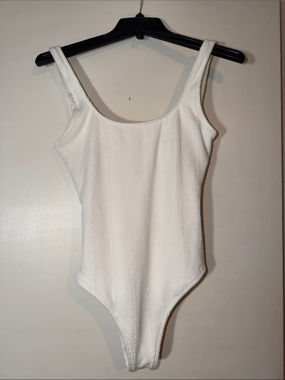 Aerie White Ribbed Scoop One-Piece Cheeky Swimsuit- Small